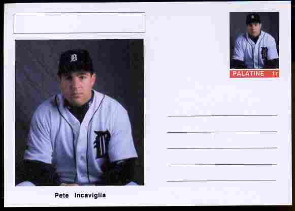 Palatine (Fantasy) Personalities - Pete Incaviglia (baseball) postal stationery card unused and fine, stamps on personalities, stamps on sport, stamps on baseball