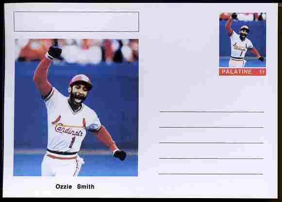 Palatine (Fantasy) Personalities - Ozzie Smith (baseball) postal stationery card unused and fine, stamps on , stamps on  stamps on personalities, stamps on  stamps on sport, stamps on  stamps on baseball