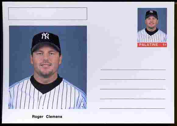 Palatine (Fantasy) Personalities - Roger Clemens (baseball) postal stationery card unused and fine, stamps on , stamps on  stamps on personalities, stamps on  stamps on sport, stamps on  stamps on baseball