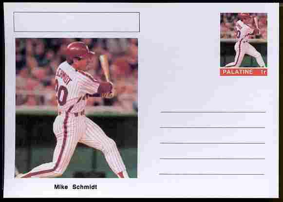 Palatine (Fantasy) Personalities - Mike Schmidt (baseball) postal stationery card unused and fine, stamps on personalities, stamps on sport, stamps on baseball