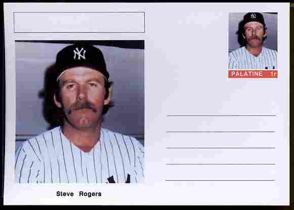 Palatine (Fantasy) Personalities - Steve Rogers (baseball) postal stationery card unused and fine, stamps on personalities, stamps on sport, stamps on baseball