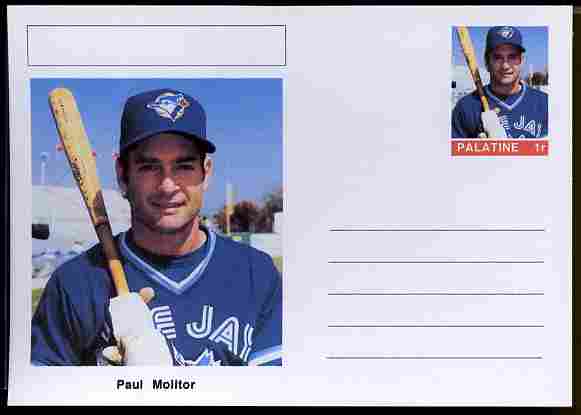 Palatine (Fantasy) Personalities - Paul Molitor (baseball) postal stationery card unused and fine, stamps on personalities, stamps on sport, stamps on baseball
