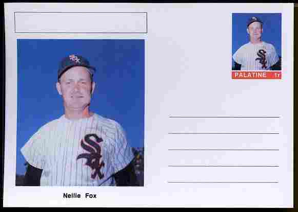 Palatine (Fantasy) Personalities - Nellie Fox (baseball) postal stationery card unused and fine, stamps on , stamps on  stamps on personalities, stamps on  stamps on sport, stamps on  stamps on baseball