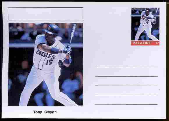 Palatine (Fantasy) Personalities - Tony Gwynn (baseball) postal stationery card unused and fine, stamps on personalities, stamps on sport, stamps on baseball