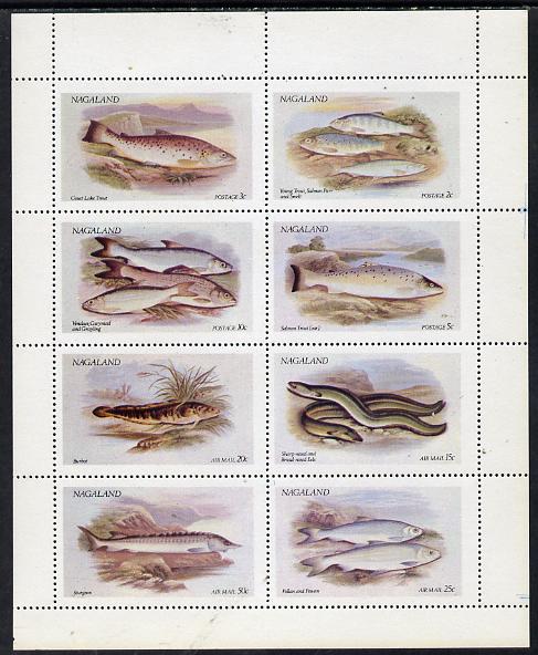 Nagaland 1972 Fish (Trout, Salmon, Sturgeon, Eels, etc) perf  set of 8 values unmounted mint (2ch to 50ch), stamps on , stamps on  stamps on fish, stamps on  stamps on marine life