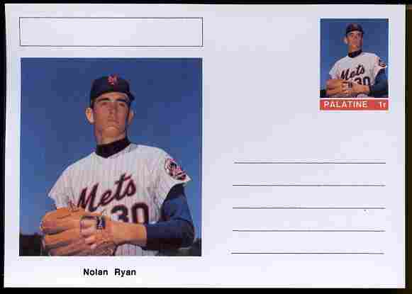 Palatine (Fantasy) Personalities - Nolan Ryan (baseball) postal stationery card unused and fine, stamps on personalities, stamps on sport, stamps on baseball