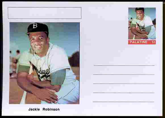 Palatine (Fantasy) Personalities - Jackie Robinson (baseball) postal stationery card unused and fine, stamps on , stamps on  stamps on personalities, stamps on  stamps on sport, stamps on  stamps on baseball