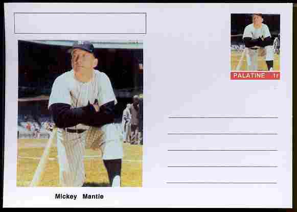 Palatine (Fantasy) Personalities - Mickey Mantle (baseball) postal stationery card unused and fine, stamps on personalities, stamps on sport, stamps on baseball