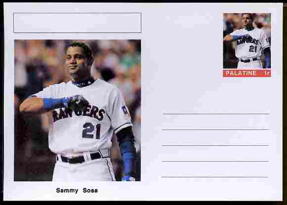 Palatine (Fantasy) Personalities - Sammy Sosa (baseball) postal stationery card unused and fine, stamps on , stamps on  stamps on personalities, stamps on  stamps on sport, stamps on  stamps on baseball