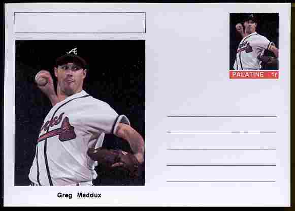 Palatine (Fantasy) Personalities - Greg Maddux (baseball) postal stationery card unused and fine, stamps on , stamps on  stamps on personalities, stamps on  stamps on sport, stamps on  stamps on baseball