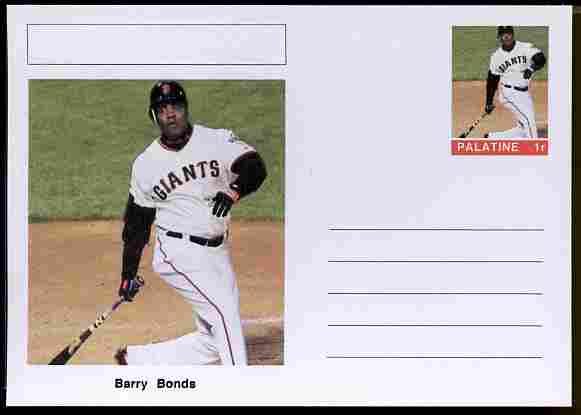 Palatine (Fantasy) Personalities - Barry Bonds (baseball) postal stationery card unused and fine, stamps on , stamps on  stamps on personalities, stamps on  stamps on sport, stamps on  stamps on baseball