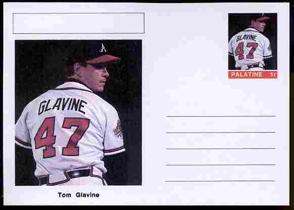 Palatine (Fantasy) Personalities - Tom Glavine (baseball) postal stationery card unused and fine, stamps on , stamps on  stamps on personalities, stamps on  stamps on sport, stamps on  stamps on baseball