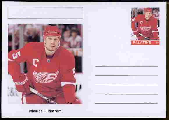 Palatine (Fantasy) Personalities - Nicklas Lidstrom (ice hockey) postal stationery card unused and fine, stamps on personalities, stamps on sport, stamps on ice hockey, stamps on 