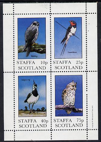 Staffa 1981 Birds #03 (Hobby, Swallow, Lapwing & Owl) perf  set of 4 values (10p to 75p) unmounted mint, stamps on , stamps on  stamps on birds, stamps on  stamps on birds of prey, stamps on  stamps on owls