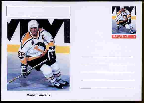 Palatine (Fantasy) Personalities - Mario Lemieux (ice hockey) postal stationery card unused and fine, stamps on personalities, stamps on sport, stamps on ice hockey, stamps on 