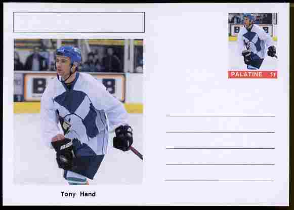 Palatine (Fantasy) Personalities - Tony Hand (ice hockey) postal stationery card unused and fine, stamps on personalities, stamps on sport, stamps on ice hockey, stamps on scots, stamps on scotland