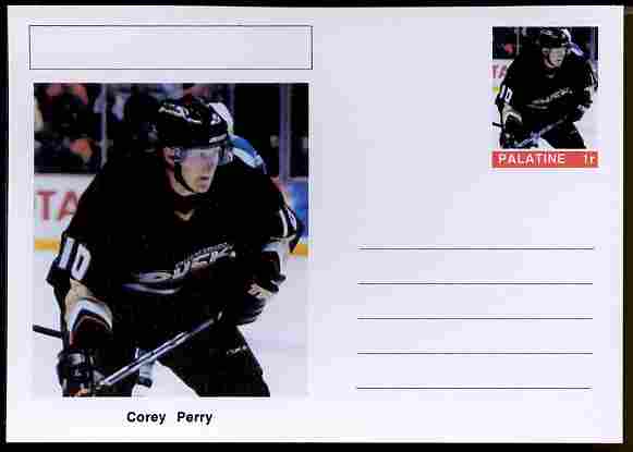 Palatine (Fantasy) Personalities - Corey Perry (ice hockey) postal stationery card unused and fine, stamps on personalities, stamps on sport, stamps on ice hockey, stamps on 