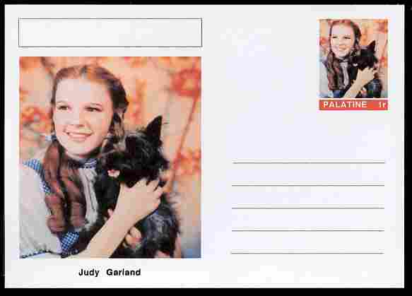 Palatine (Fantasy) Personalities - Judy Garland (actress) postal stationery card unused and fine, stamps on , stamps on  stamps on personalities, stamps on  stamps on films, stamps on  stamps on movies, stamps on  stamps on cinema, stamps on  stamps on women