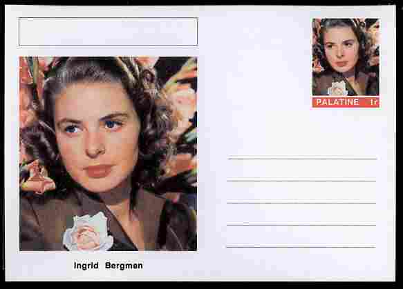 Palatine (Fantasy) Personalities - Ingrid Bergman (actress) postal stationery card unused and fine, stamps on personalities, stamps on films, stamps on movies, stamps on cinema, stamps on women