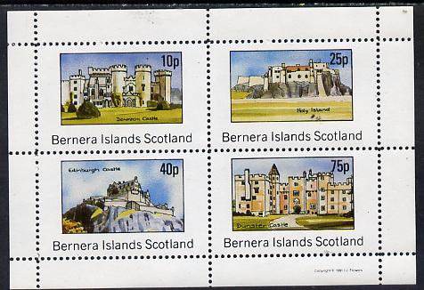 Bernera 1981 Castles (Downton, Holy Is, Edinburgh & Dunster) perf set of 4 values (10p to 75p) unmounted mint, stamps on castles, stamps on scots, stamps on scotland