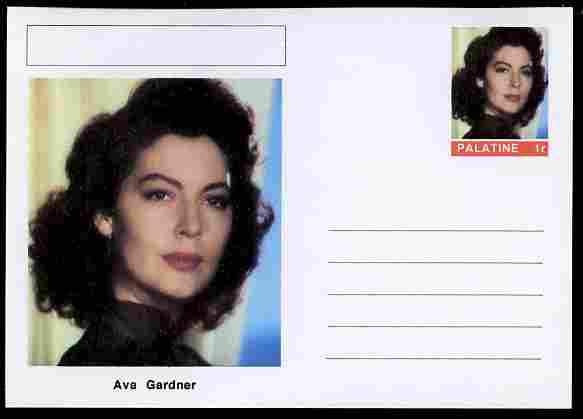 Palatine (Fantasy) Personalities - Ava Gardner (actress) postal stationery card unused and fine, stamps on personalities, stamps on films, stamps on movies, stamps on cinema, stamps on women, stamps on 