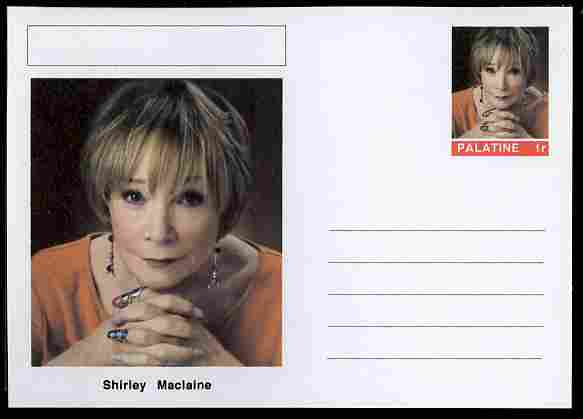 Palatine (Fantasy) Personalities - Shirley Maclaine (actress) postal stationery card unused and fine, stamps on , stamps on  stamps on personalities, stamps on  stamps on films, stamps on  stamps on movies, stamps on  stamps on cinema, stamps on  stamps on women, stamps on  stamps on 