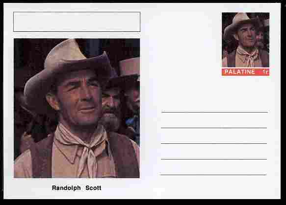 Palatine (Fantasy) Personalities - Randolph Scott (actor) postal stationery card unused and fine, stamps on personalities, stamps on films, stamps on movies, stamps on cinema, stamps on 