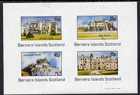 Bernera 1981 Castles (Downton, Holy Is, Edinburgh & Dunster) imperf  set of 4 values (10p to 75p) unmounted mint , stamps on castles, stamps on scots, stamps on scotland