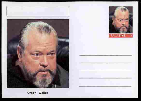 Palatine (Fantasy) Personalities - Orson Welles (actor) postal stationery card unused and fine, stamps on personalities, stamps on films, stamps on movies, stamps on cinema, stamps on 