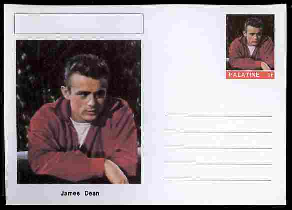 Palatine (Fantasy) Personalities - James Dean (actor) postal stationery card unused and fine, stamps on , stamps on  stamps on personalities, stamps on  stamps on movies, stamps on  stamps on films, stamps on  stamps on cinema, stamps on  stamps on 