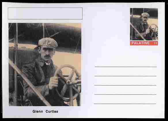 Palatine (Fantasy) Personalities - Glenn Curtiss (aviation pioneer) postal stationery card unused and fine, stamps on personalities, stamps on aviation, stamps on 