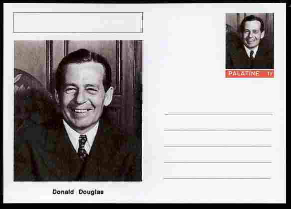 Palatine (Fantasy) Personalities - Donald Douglas (aviation pioneer) postal stationery card unused and fine, stamps on personalities, stamps on aviation, stamps on 
