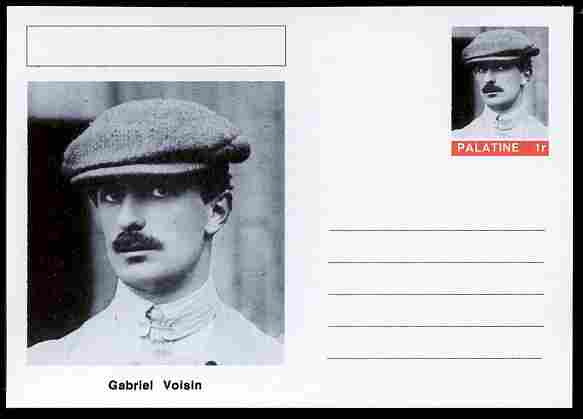 Palatine (Fantasy) Personalities - Gabriel Voisin (aviation pioneer) postal stationery card unused and fine, stamps on , stamps on  stamps on personalities, stamps on  stamps on aviation, stamps on  stamps on 