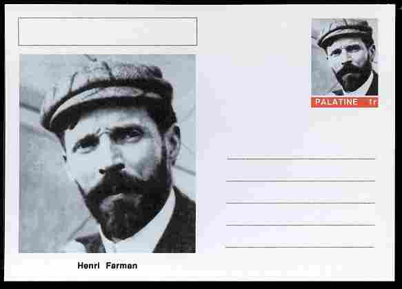 Palatine (Fantasy) Personalities - Henri Farman (aviation pioneer) postal stationery card unused and fine, stamps on personalities, stamps on aviation, stamps on 