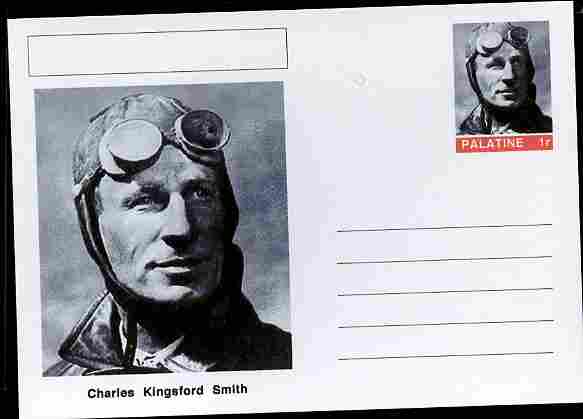 Palatine (Fantasy) Personalities - Charles Kingsford Smith (aviation pioneer) postal stationery card unused and fine, stamps on , stamps on  stamps on personalities, stamps on  stamps on aviation, stamps on  stamps on 