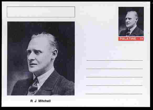 Palatine (Fantasy) Personalities - R J Mitchell (aviation pioneer) postal stationery card unused and fine, stamps on , stamps on  stamps on personalities, stamps on  stamps on aviation, stamps on  stamps on spitfire, stamps on  stamps on  ww2 , stamps on  stamps on 