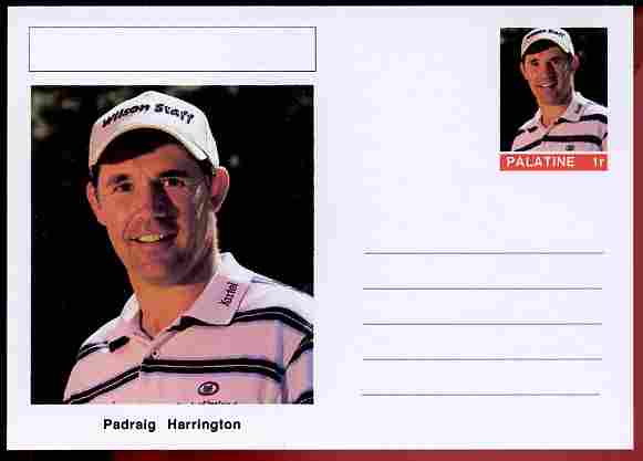 Palatine (Fantasy) Personalities - Padraig Harrington (golf) postal stationery card unused and fine, stamps on personalities, stamps on sport, stamps on golf, stamps on 