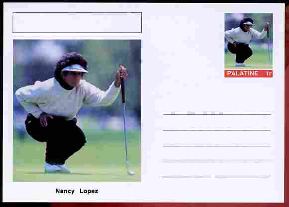 Palatine (Fantasy) Personalities - Nancy Lopez (golf) postal stationery card unused and fine, stamps on , stamps on  stamps on personalities, stamps on  stamps on sport, stamps on  stamps on golf, stamps on  stamps on women