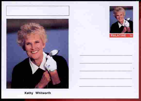 Palatine (Fantasy) Personalities - Kathy Whitworth (golf) postal stationery card unused and fine, stamps on personalities, stamps on sport, stamps on golf, stamps on women