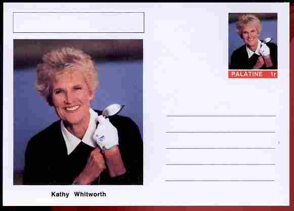 Palatine (Fantasy) Personalities - Kathy Whitworth (golf) postal stationery card unused and fine, stamps on , stamps on  stamps on personalities, stamps on  stamps on sport, stamps on  stamps on golf, stamps on  stamps on women