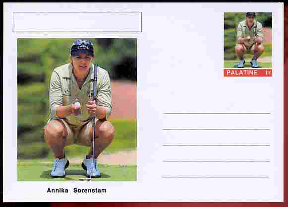 Palatine (Fantasy) Personalities - Annika Sorenstam (golf) postal stationery card unused and fine, stamps on personalities, stamps on sport, stamps on golf, stamps on women