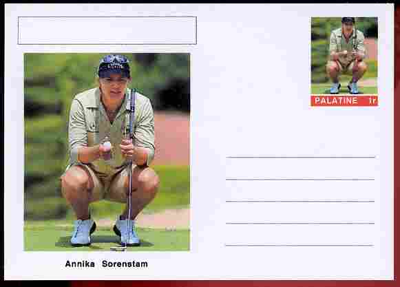 Palatine (Fantasy) Personalities - Annika Sorenstam (golf) postal stationery card unused and fine, stamps on , stamps on  stamps on personalities, stamps on  stamps on sport, stamps on  stamps on golf, stamps on  stamps on women