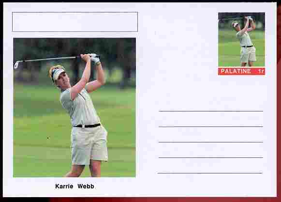 Palatine (Fantasy) Personalities - Karrie Webb (golf) postal stationery card unused and fine, stamps on , stamps on  stamps on personalities, stamps on  stamps on sport, stamps on  stamps on golf, stamps on  stamps on women