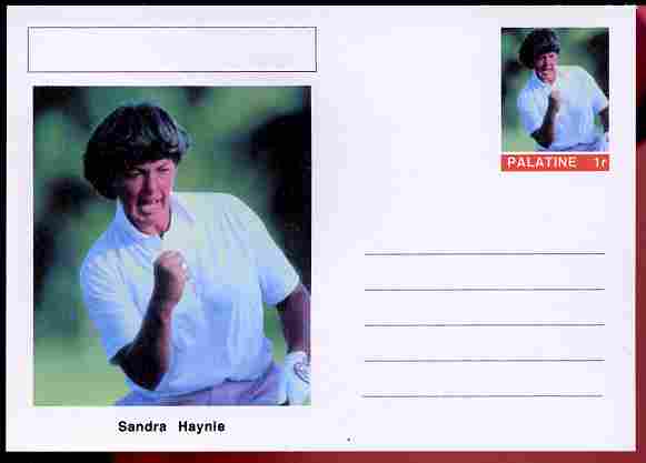 Palatine (Fantasy) Personalities - Sandra Haynie (golf) postal stationery card unused and fine, stamps on personalities, stamps on sport, stamps on golf, stamps on women