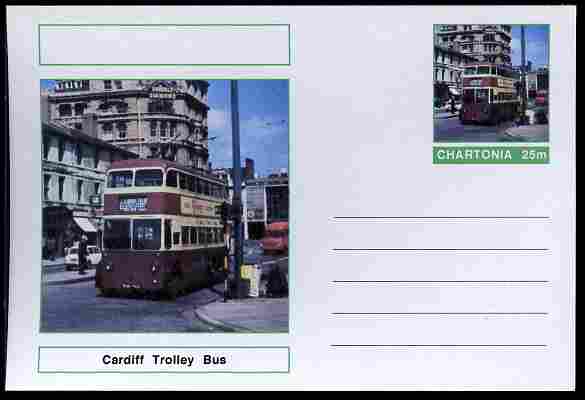 Chartonia (Fantasy) Buses & Trams - Cardiff Trolley Bus postal stationery card unused and fine, stamps on transport, stamps on buses