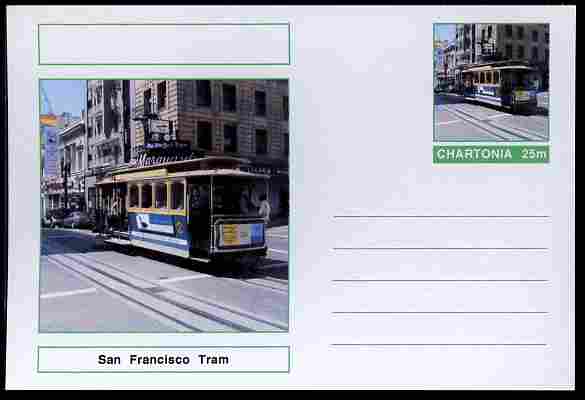 Chartonia (Fantasy) Buses & Trams - San Francisco Tram postal stationery card unused and fine, stamps on transport, stamps on trams, stamps on 