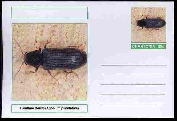 Chartonia (Fantasy) Insects - Furniture Beetle (Anobium punctatum) postal stationery card unused and fine, stamps on , stamps on  stamps on insects, stamps on  stamps on beetles