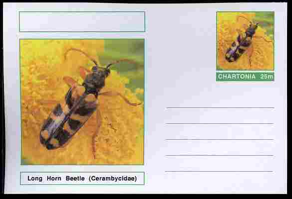 Chartonia (Fantasy) Insects - Long Horn Beetle (Cerambycidae) postal stationery card unused and fine, stamps on , stamps on  stamps on insects, stamps on  stamps on beetles