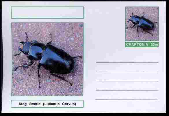Chartonia (Fantasy) Insects - Stag Beetle (Lucanus Cervus) postal stationery card unused and fine, stamps on insects, stamps on beetles