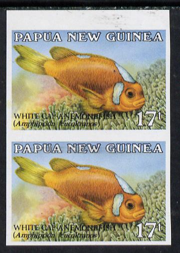 Papua New Guinea 1987 Fish 17t (Anemone Fish) unmounted mint imperf pair, SG 539var , stamps on fish     marine-life